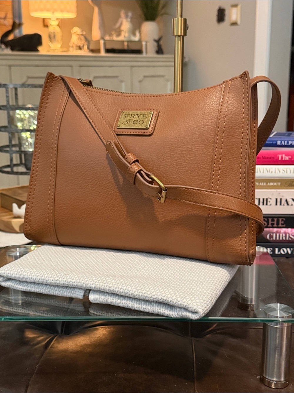 FRYE & COMPANY Melissa Top Zip Crossbody Bag in Brown Faux Leather, EUC Like New